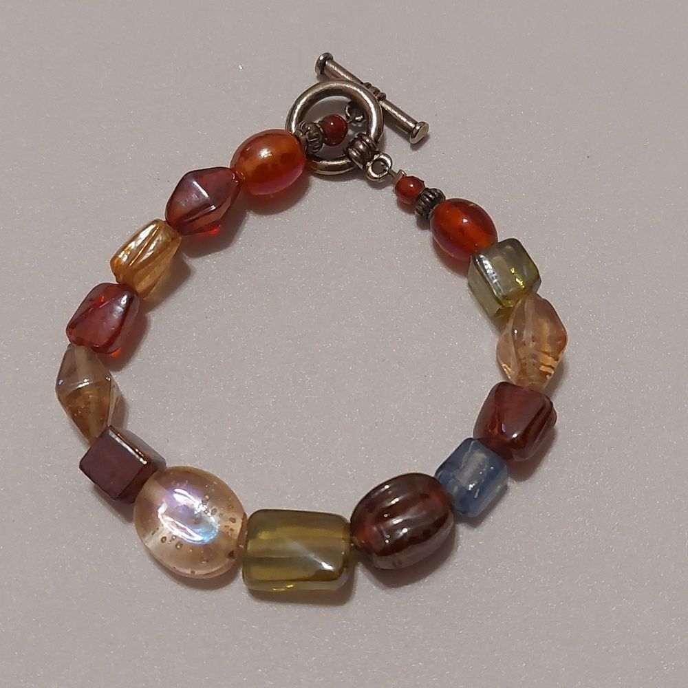 Vintage Multicolor Glass Beads Toggle Clasp Bracelet